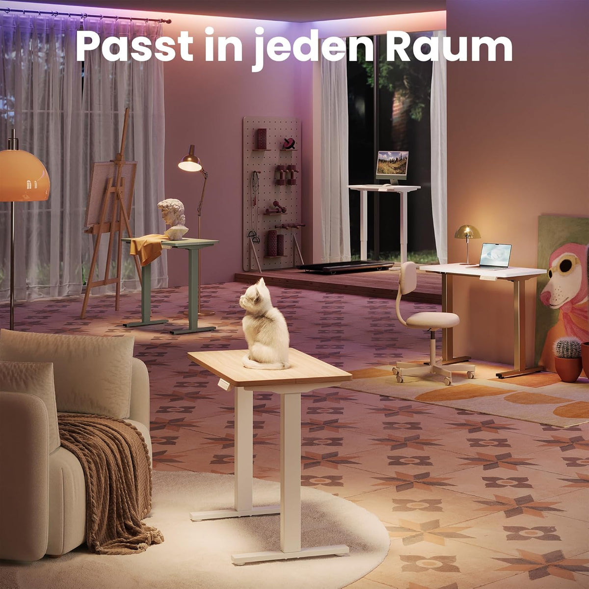HUANUO In hoogte verstelbaar bureau met USB-oplaadpoort, 120 x 60 cm, 4 hoogte-instellingen, elektrisch bureau voor thuis, kantoor en computer