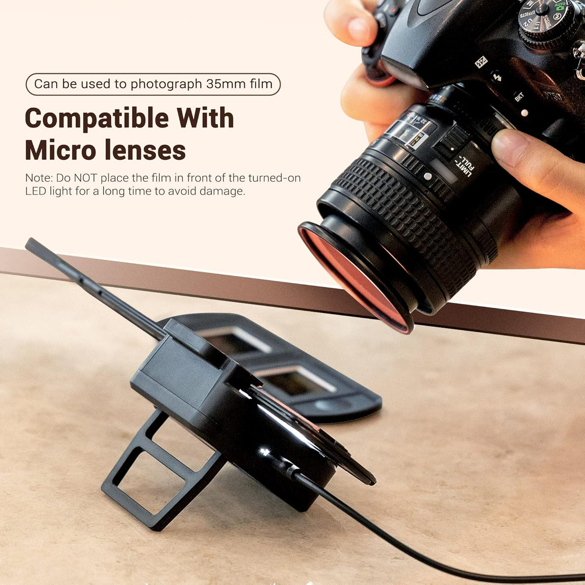JJC ES-2 filmdigitaliseringsadapter met 6500K USB LED-verlichtingsset, scanner voor het kopiëren van negatieve films converteert 35 mm-negatieven naar digitale JPEG