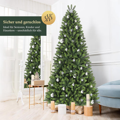 SALCAR 100% PE kunstkerstboom 180 cm, kunstkerstboom met 762 PE-takken, edele Nordmann-spar inclusief handschoenen en metalen standaard