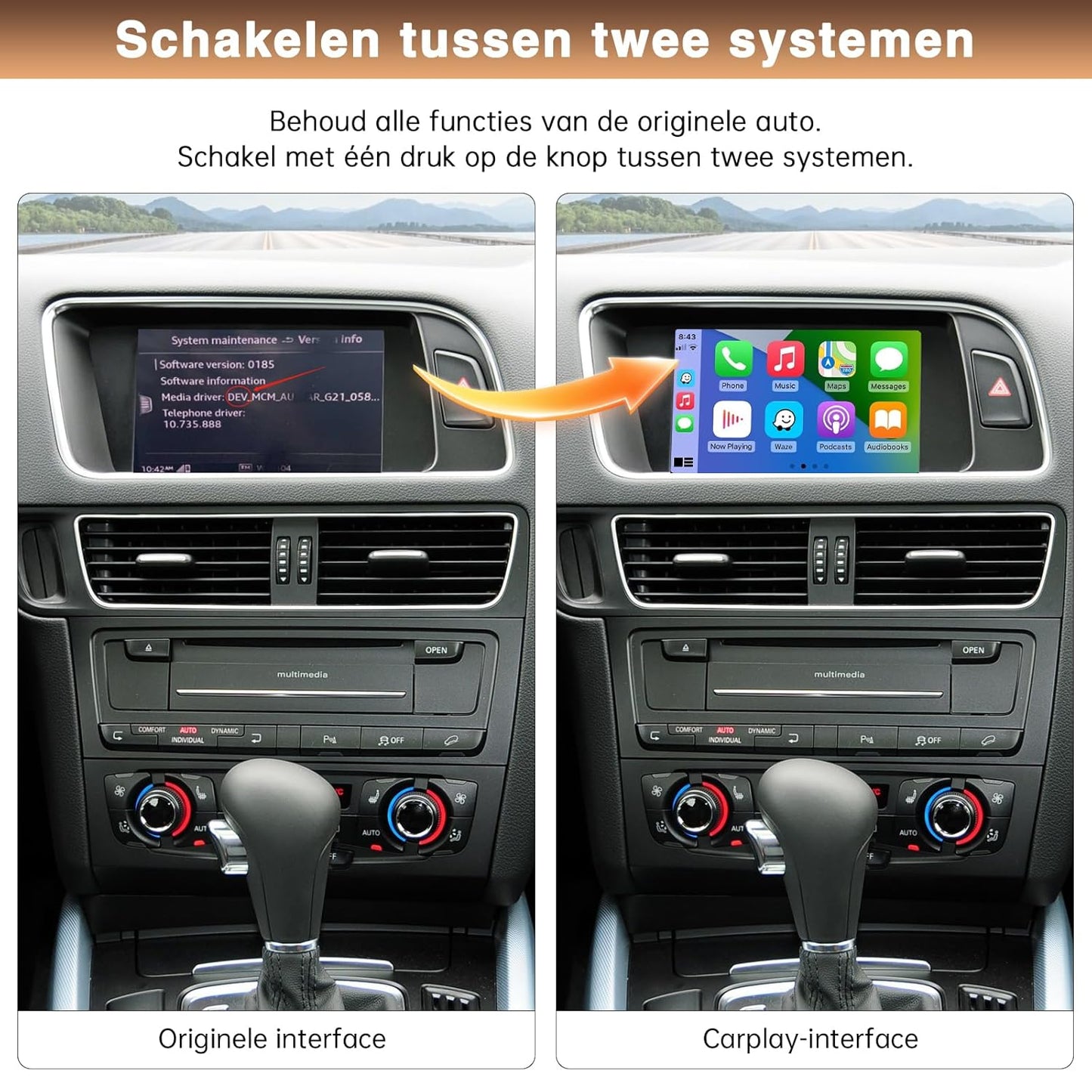 Draadloze CarPlay Android Auto Retrofit Kit – CarPlay Adapter – Smart Connect Module – Infotainment Upgrade – Bluetooth Interface – Siri Stembesturing – Achteruitrijcamera Ondersteuning