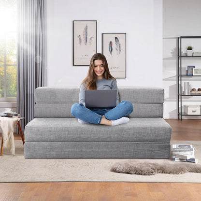ANONER Traagschuim Uitklapbare Slaapbank met Kussen Twin Size Futon Slaapstoel voor Woonkamer Appartement (Queen, Light Grey)