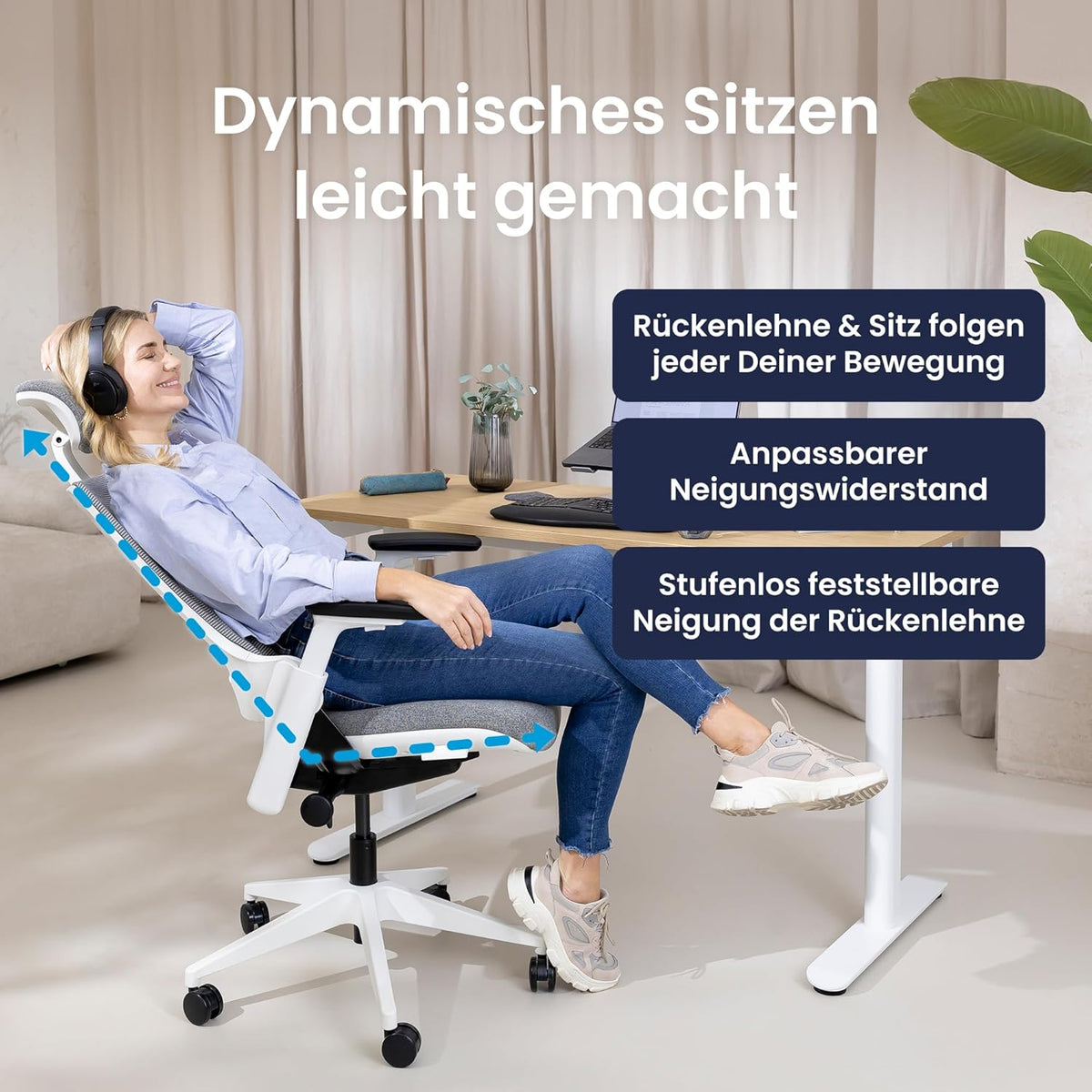 Ergonomische Bureaustoel – Bureaustoel Kantoor – Bureaustoel Met Wieltjes – Draaibare Bureaustoel – Orthopedische Bureaustoel – Synchroonmechanisme Voor Natuurlijke Houding – Verstelbare Lendensteun en Hoofdsteun