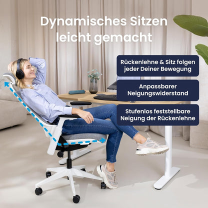 Ergonomische Bureaustoel – Bureaustoel Kantoor – Bureaustoel Met Wieltjes – Draaibare Bureaustoel – Orthopedische Bureaustoel – Synchroonmechanisme Voor Natuurlijke Houding – Verstelbare Lendensteun en Hoofdsteun