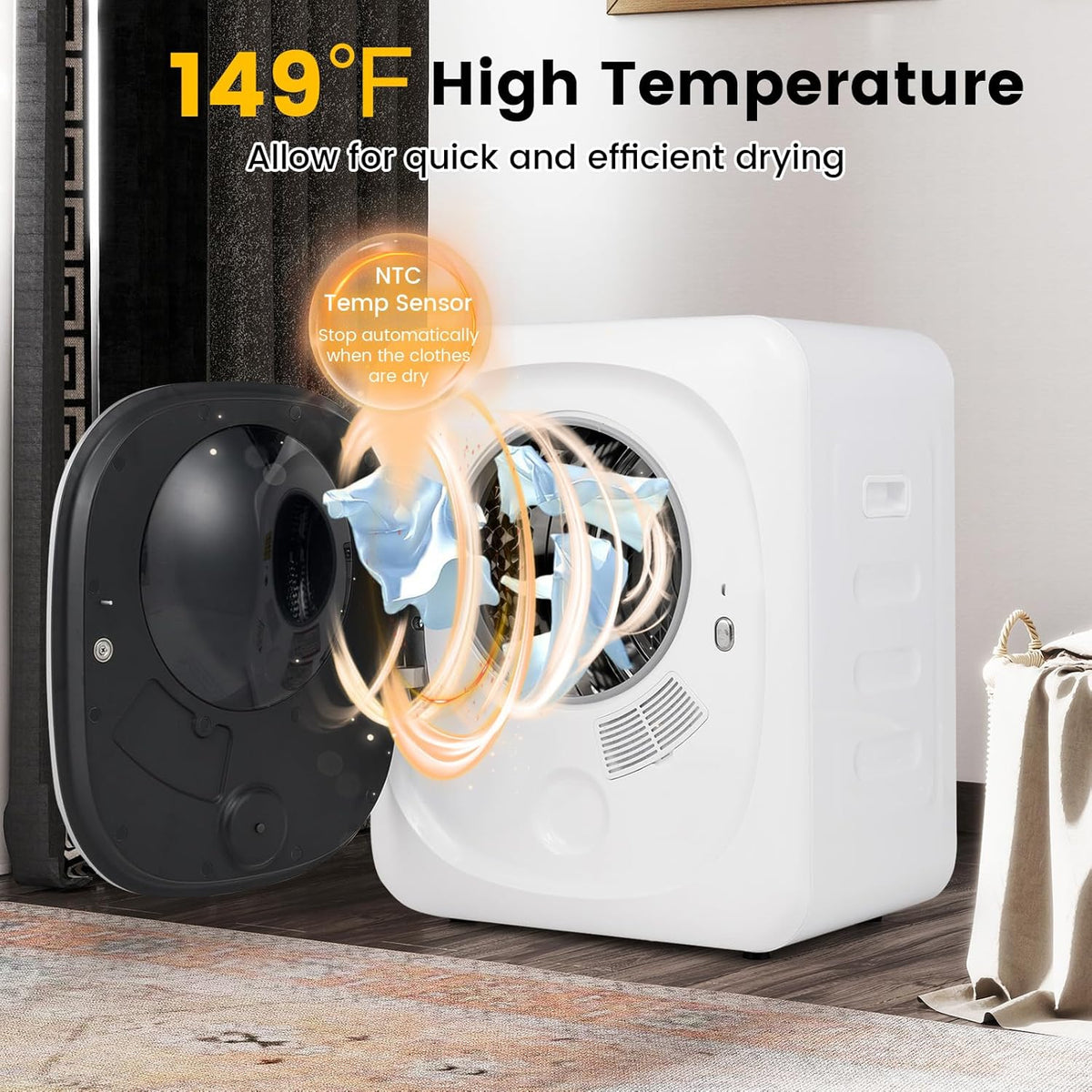 FANTASK Mini-wasdroger, 800 W, met desinfectie, ontgeuring en oververhittingsbeveiliging, afvoerdroger tot 69 °C, led-touchscreen, meervoudige filtratie, 4 temperaturen en 6 timers