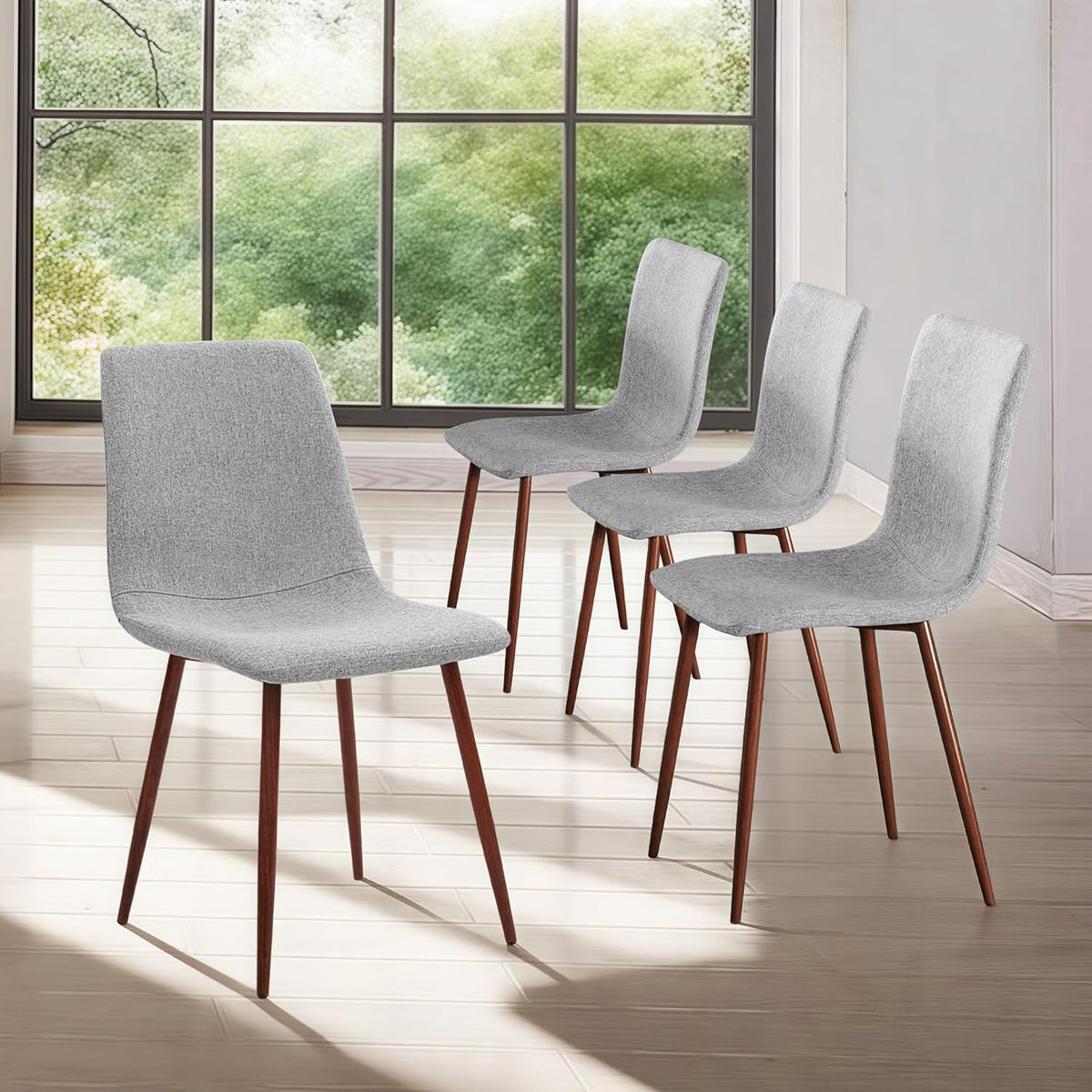 CangLong Set of 4 Dining Chairs, Retro Upholstered Kitchen Chairs for Kitchen, Dining Room, Modern Fabric Lounge Chairs with Metal Legs, Grey - QUORE