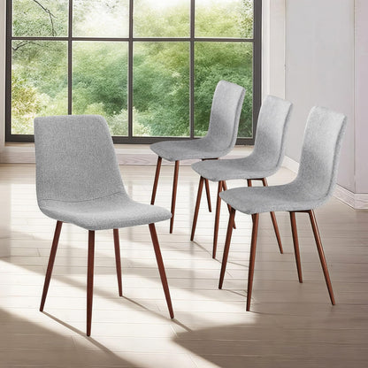CangLong Set of 4 Dining Chairs, Retro Upholstered Kitchen Chairs for Kitchen, Dining Room, Modern Fabric Lounge Chairs with Metal Legs, Grey - QUORE