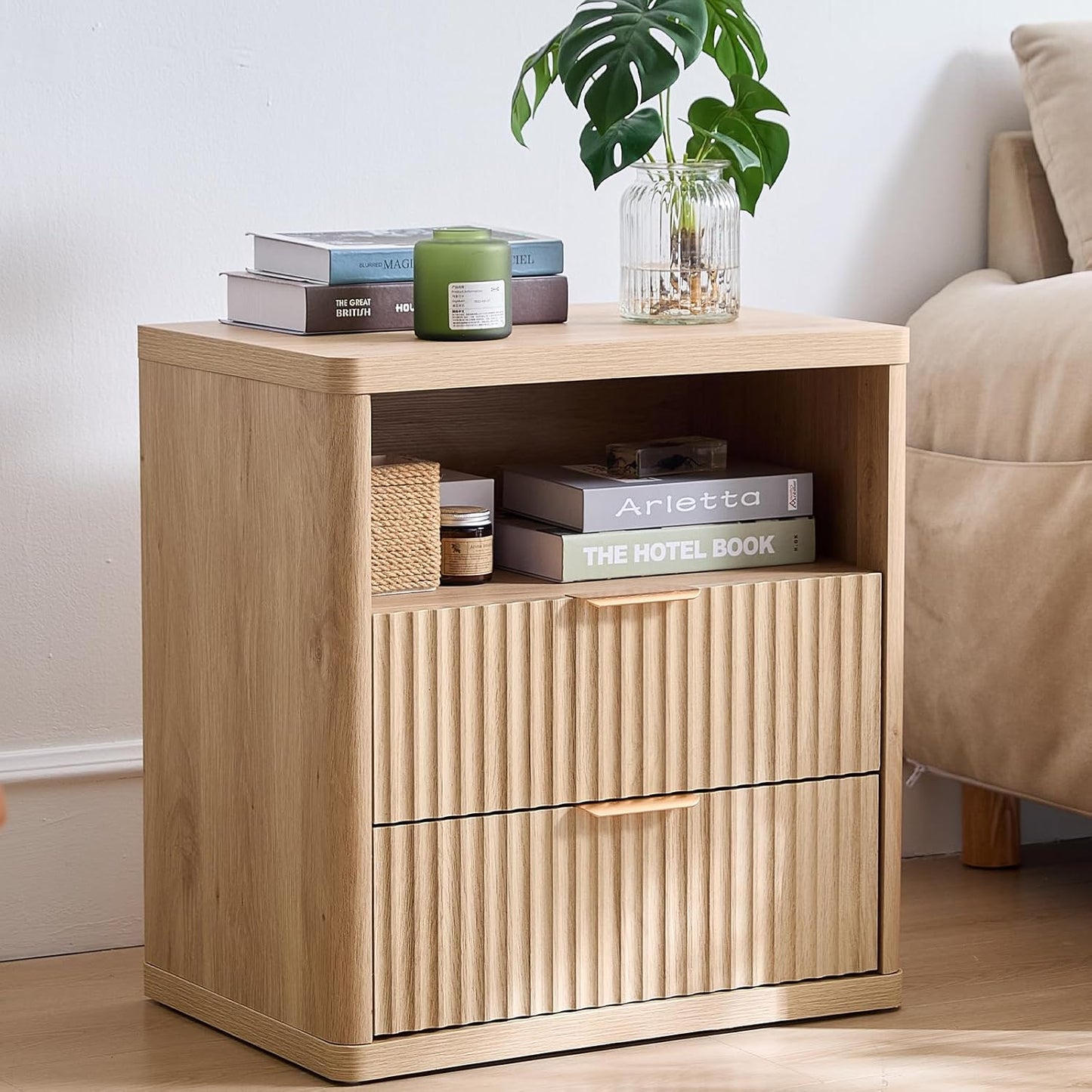 LELELINKY Natuurlijke nachtkastje, bijzettafel, telefoontafel, geschikt voor slaapkamer, woonkamer, eetkamer
