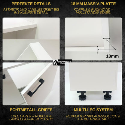 INNOVAHOME Knee Shelter Cabinet 80 cm – Low Loft Cabinet for Angled Walls with Robust Structure 18 mm (Hull & Back Wall), Metal Handles and Adjustable Legs – Polar White - QUORE