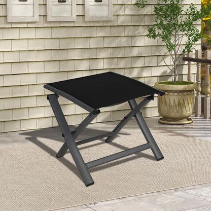 Grand patio Tuin opvouwbare voetenbank, Ottomaans aluminium, lichtgewicht, mesh sling Farbic draagbare kruk voor tuin, buiten (zwart)