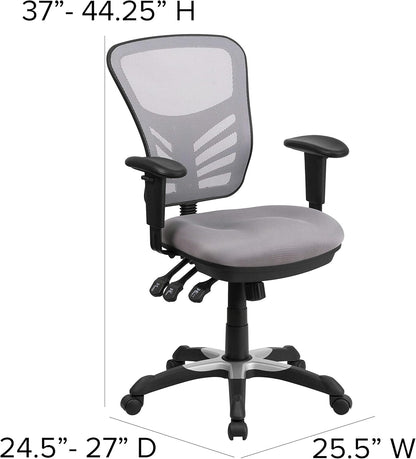Directiebureaustoel – Bureaustoel – Kantoorstoel – Gamestoel – Ergonomische Stoel – Grijs – Verstelbare Armleuningen – Ademend Mesh Rugleuning