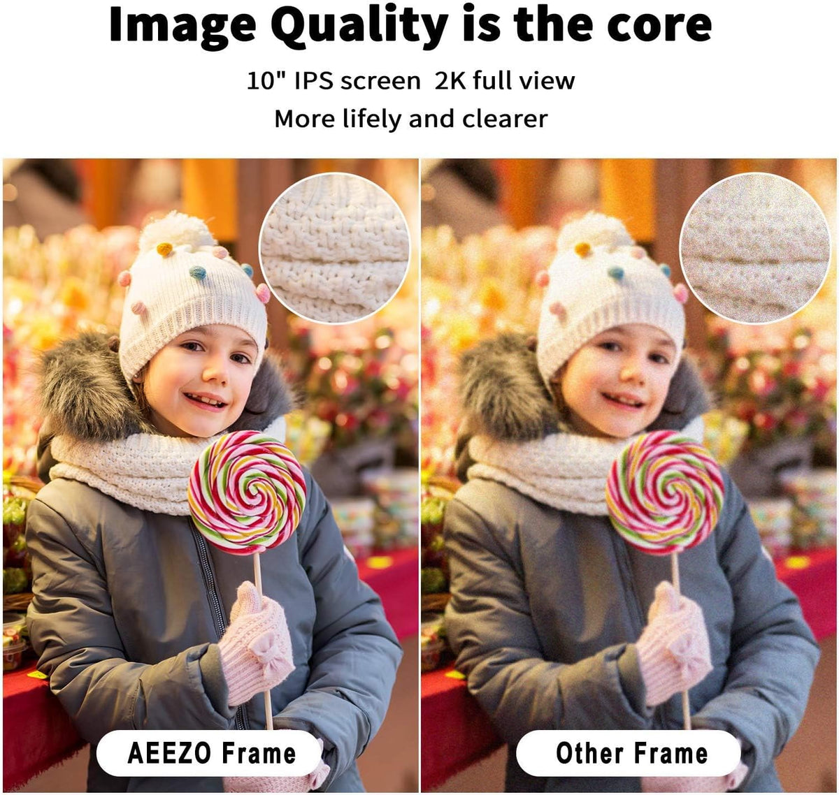 AEEZO Digitale fotolijst met wifi, 10 inch touchscreen, FHD, 2K-display, smart fotolijst met 16 GB geheugen, eenvoudige installatie voor het delen van foto's en video's, automatische rotatie (zwart)