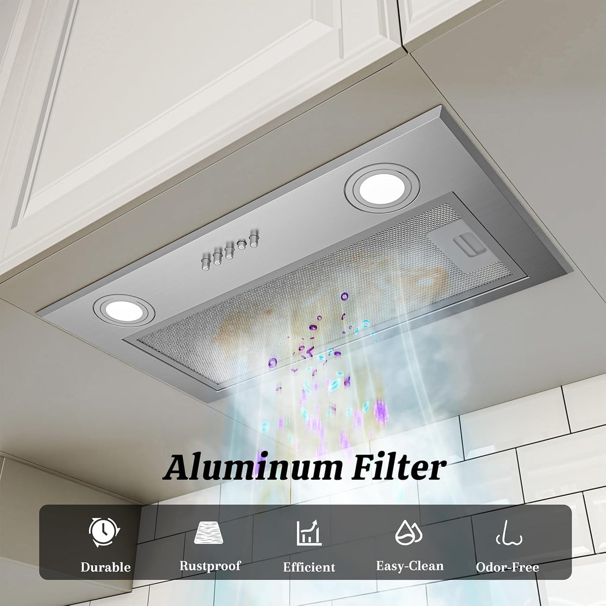 FIREGAS Afzuigkap 52 cm Inbouw Onderbouw, 650 m³/h, 3 Snelheden, LED Verlichting, Krachtige Motor, Aluminium & Koolstoffilter, RVS – Voor Afvoer of Recirculatie