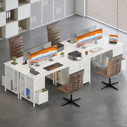 Coleshome Bureau met 6 laden, 160x52 cm Bureau met opslagruimte, Computerbureau met Planken voor Thuiskantoor, Wit