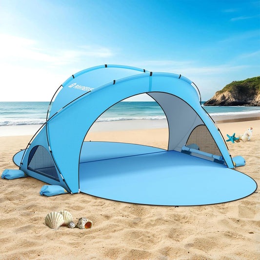 Raynesys Strandtent voor 1-6 personen, 2 deuren met ritssluiting, zonwering, uv-bescherming UPF50+, draagbare strandtent voor camping en vissen, blauw