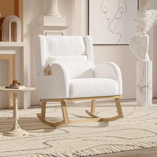 Schommelstoel – Relaxstoel – Hangstoel – Schommelzetel – Loungestoel – Teddy Fluweel Bekleding – Ergonomisch Lendenkussen