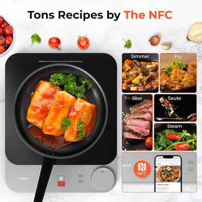 TOKIT Inductie Cooker Inductiekookplaat automatische panherkenning 2100 W 1-knops bediening 16 mm ultradun Sous-Vide kristaloppervlak anti-kras-grijs