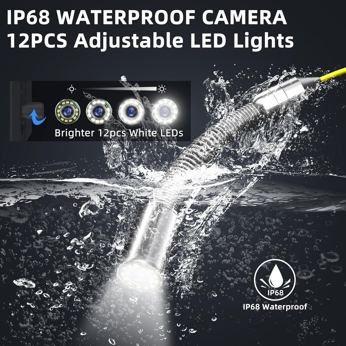 Sanyipace Buiscamera, 30 m, endoscoopcamera met licht, 9 inch scherm, buiscamera met DVR, IP68 waterdicht, industriële endoscoopcamera, afstandenteller, 16 GB SD-kaart