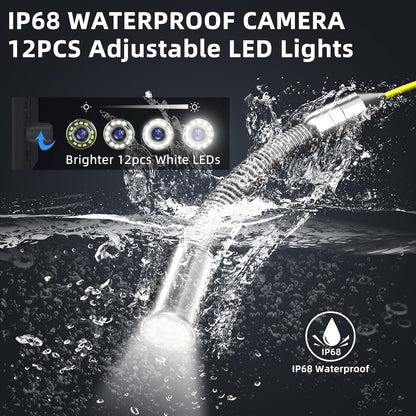Sanyipace Buiscamera, 30 m, endoscoopcamera met licht, 9 inch scherm, buiscamera met DVR, IP68 waterdicht, industriële endoscoopcamera, afstandenteller, 16 GB SD-kaart