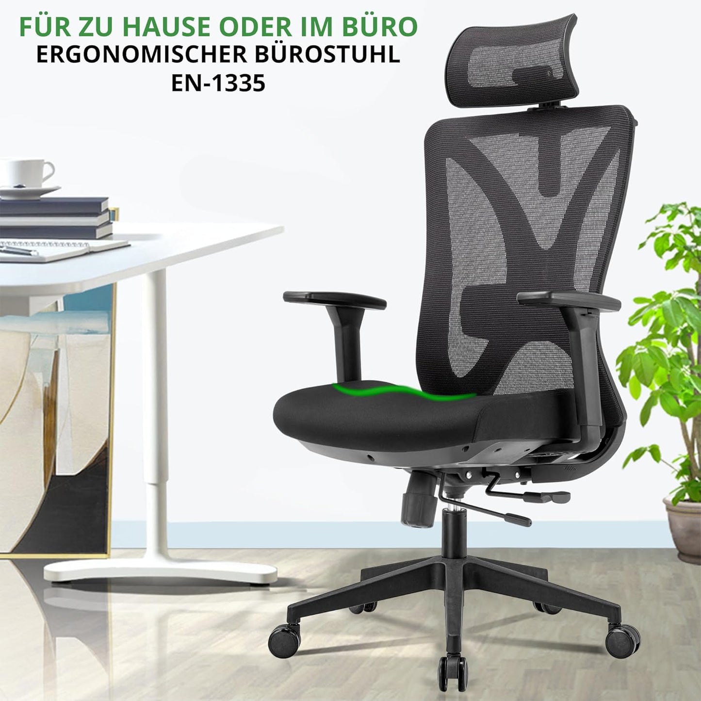 Ergonomische Bureaustoel Voor Volwassenen – Office Chair – Werkstoel – Bureaustoel Zwart – Bureaustoel Met Hoofdsteun – Volledig Verstelbaar – EN-1335 Gecertificeerd