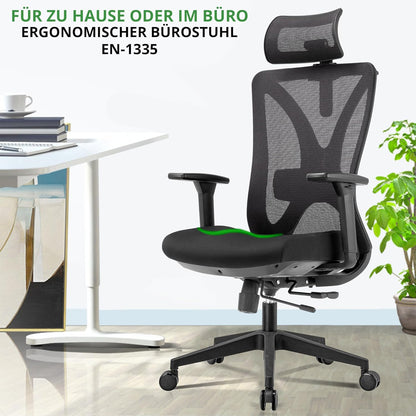 Ergonomische Bureaustoel Voor Volwassenen – Office Chair – Werkstoel – Bureaustoel Zwart – Bureaustoel Met Hoofdsteun – Volledig Verstelbaar – EN-1335 Gecertificeerd