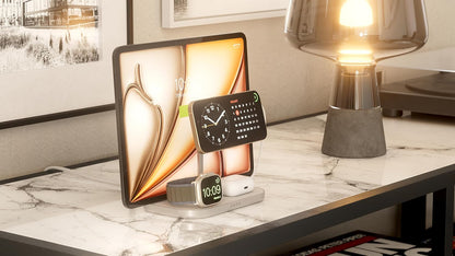 Zens 4-in-1 Wireless Charger, MagSafe en Qi 15W Wireless Charger voor iPhone/Apple Watch/AirPods, Inclusief 65W Voedingsadapter (EU/UK/US) en 1,5M Geïntegreerde Kabel, Wit