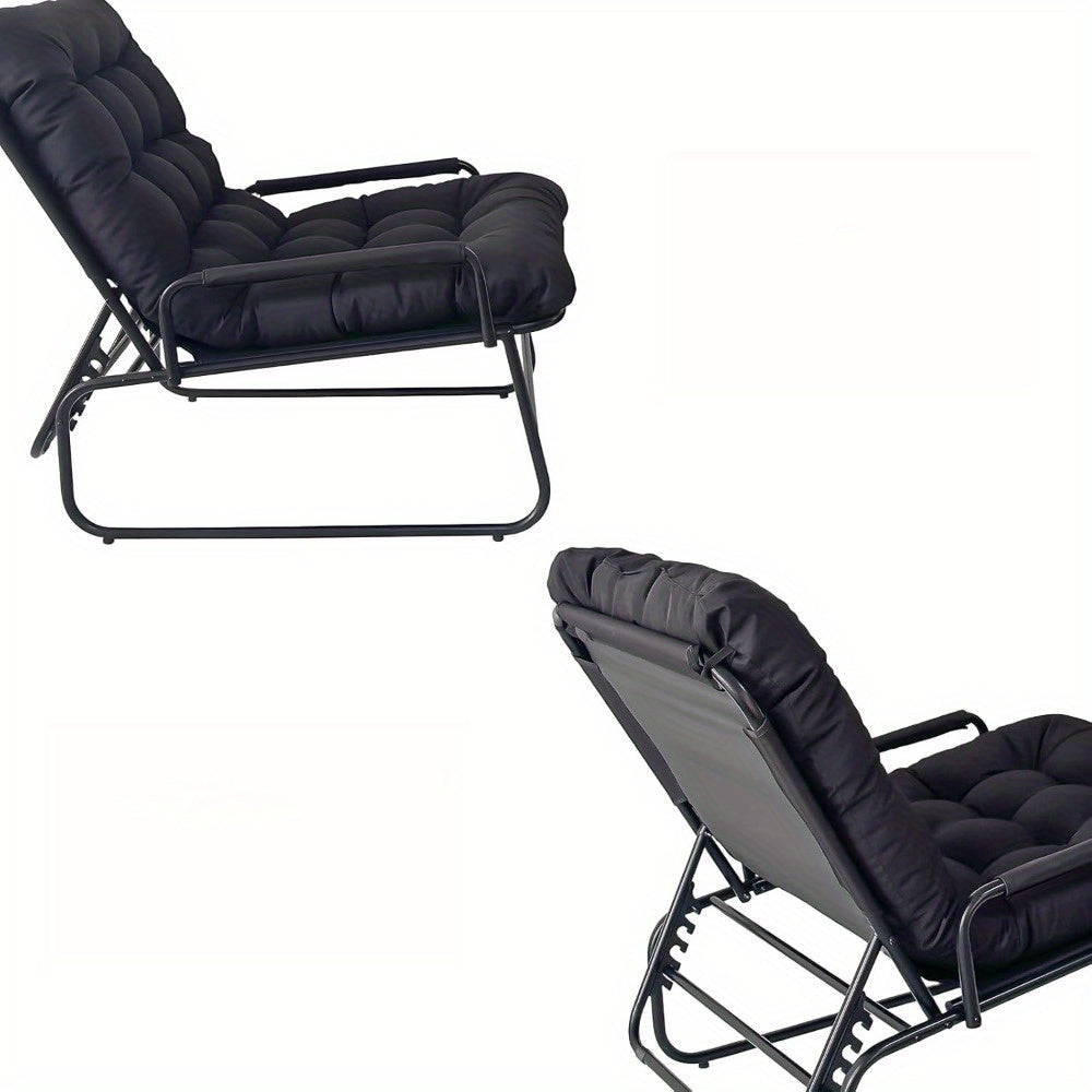 Relaxstoel – Relaxfauteuil – Lounge Stoel – Verstelbare Fauteuil – Schommelstoel – Ergonomische Armleuningen – Stevig Metalen Frame – Zacht Gevoerd Zitkussen – Draagbaar Binnen Buiten – Grijs/Zwart