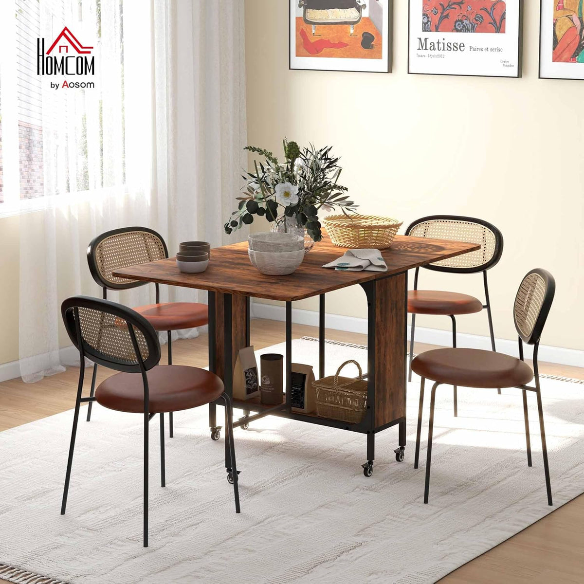 HOMCOM Esstisch Klappbar Küchentisch für 6 Persons mit Offenen Ablage Mobiler Klapptisch Esszimmertisch für Kleine Räume, Esszimmer, Küche 130 x 80 x 74 cm Rustikal-Braun - QUORE