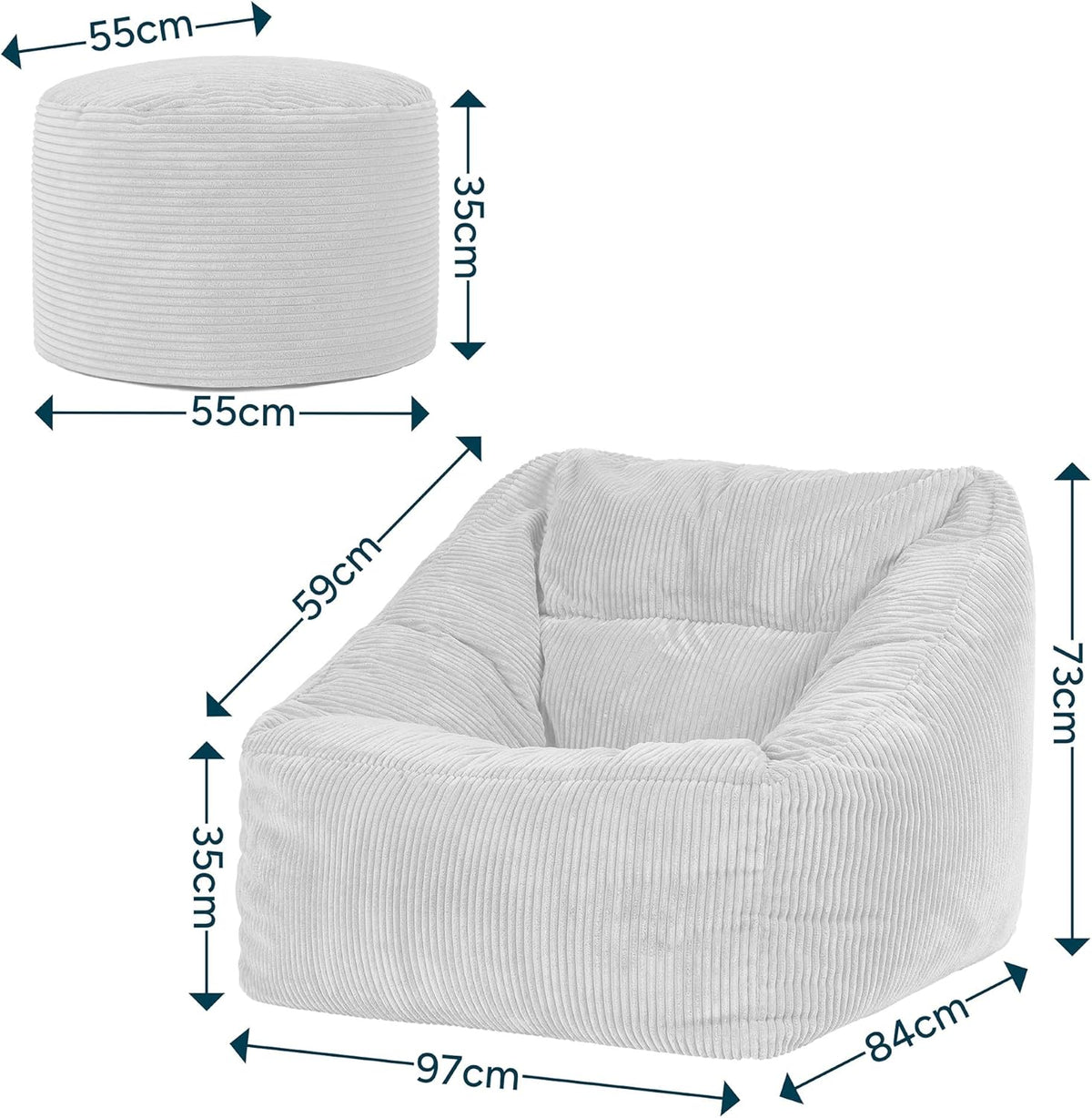 Zitzak – Zitzakstoel – Zitzakfauteuil – Beanbag – Loungezitzak – Corduroy – Groot Formaat – Inclusief Vulling