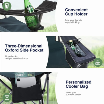HIGH POINT SPORTS Opvouwbare campingstoel, zware extra grote draagbare buitenstoel, opvouwbare campingstoel met bekerhouder en koeltasondersteuning 204 kg, groen..