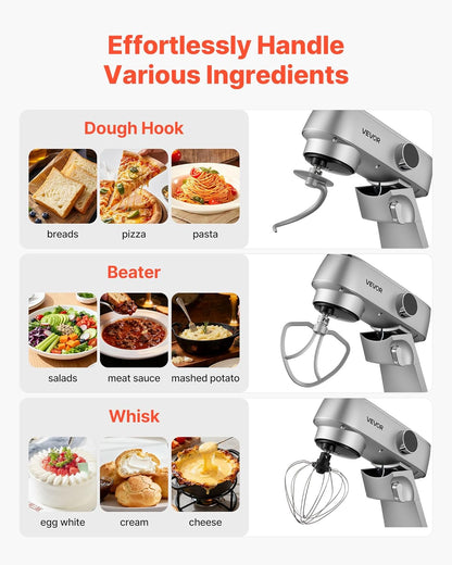 VEVOR Blender, 1800 W, kom van roestvrij staal, 7,4 l, kneedhaak, garde en garde, 10 snelheden, verstelbare helling, 411 x 253 x 342 mm, voor het mengen van crème, groenten en deeg