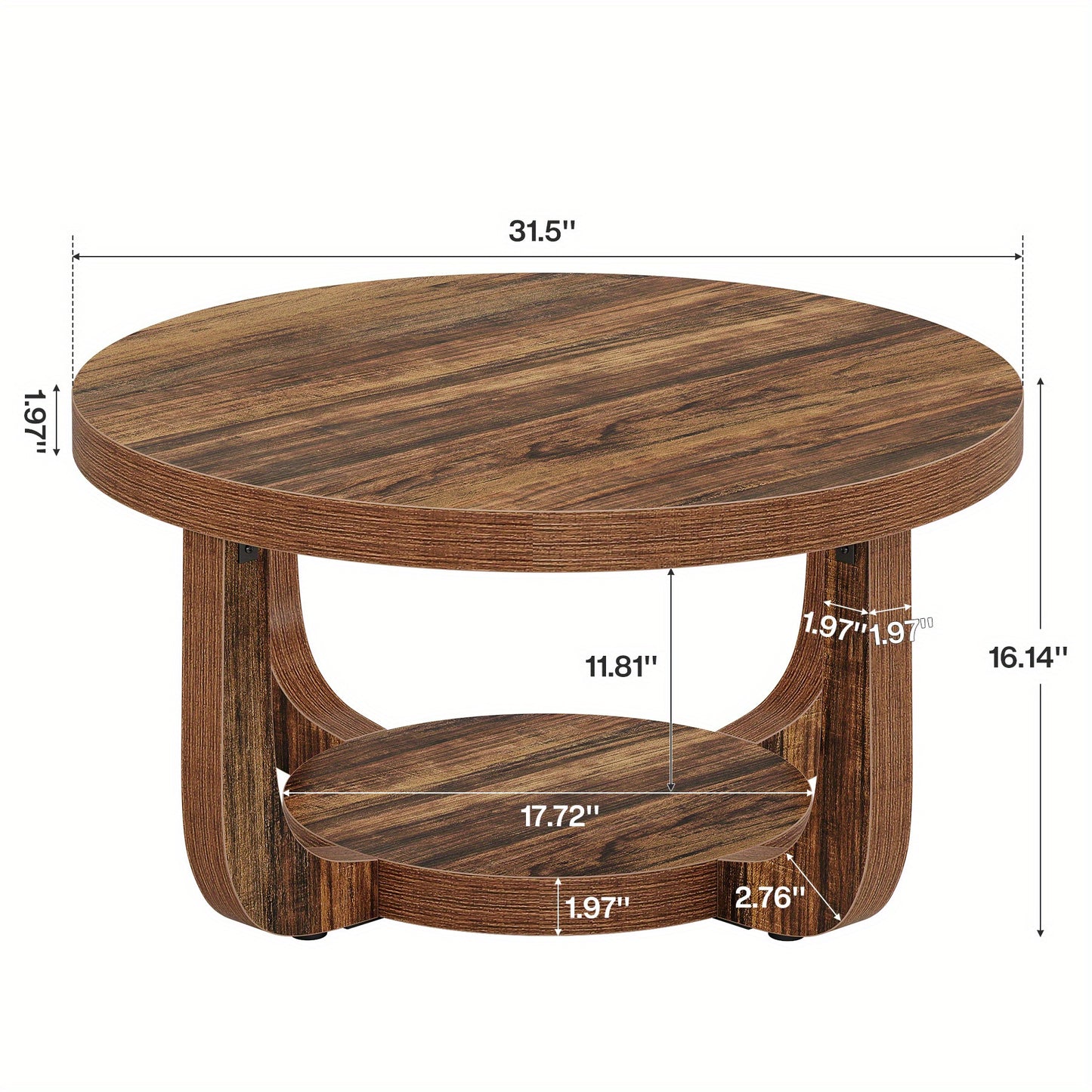 Ronde Salontafel – Moderne Koffietafel – Bijzettafel – Woonkamer Tafel – Opbergtafel – 2-Laags Ontwerp – Stevig Massief Hout