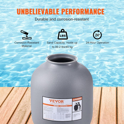 VEVOR Zandfilter, 48,3 cm, tot 45 GPM debiet, boven ingegraven zwembad zandfiltersysteem met 7-voudige meerpoorts ventiel, filter, backwash, spoelen, recirculeren, afval, winter, gesloten functies