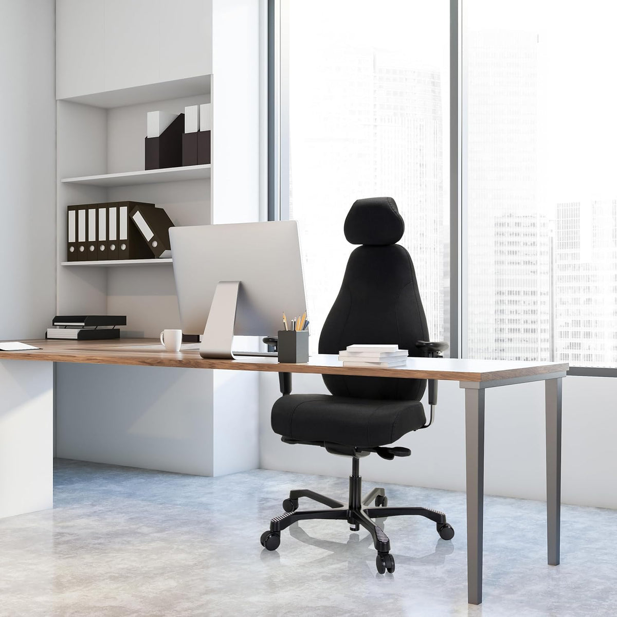 hjh OFFICE 608917 Professionele managersstoel Resistio XXL stoffen bureaustoel ergonomisch, tot 200 kg belastbaar, 24 uur inzetstuk, zwart
