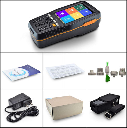 1310/1550nm 22/20dB handheld 4in1 mini OTDR + VFL+OPM+OLS 4 inch touchscreen 60 km glasvezel tester/glasvezel tester/optische tijdbereik-reflectometer met SC(APC) + FC(APC) + FC naar