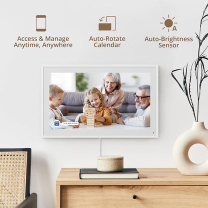 Dragon Touch 15,6 inch digitale kalender, wand, 1920 x 1080 FHD, elektronische wandkalender, familieplanner met 32 GB geheugen en wandhouder, touchscreen, intelligente tafelkalender, wit