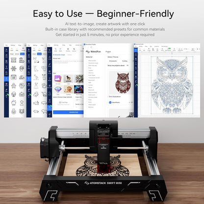 ATOMSTACK SWIFT MINI Laser Engraver 3 W for Beginners Fully Pre-Assembled Desktop Laser Cutter Machine 155×135mm Area, 0.04mm High Precision DIY Wood, Leather, Crafts, Acrylic, Gifts, Cards 3000mW