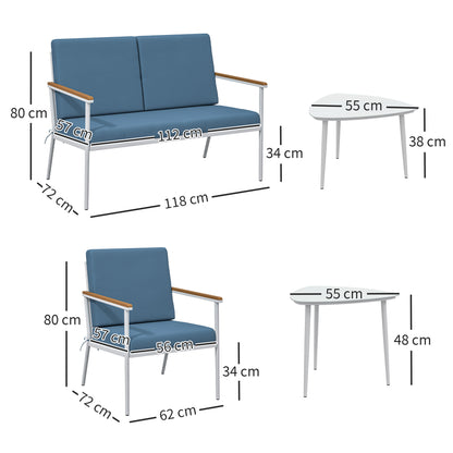Tuinset – Tuinmeubelset – Balkonset – Loungeset – Zitgroep – 5-Delig – Gepoedercoat Staal – Lichtblauw Met Kussens
