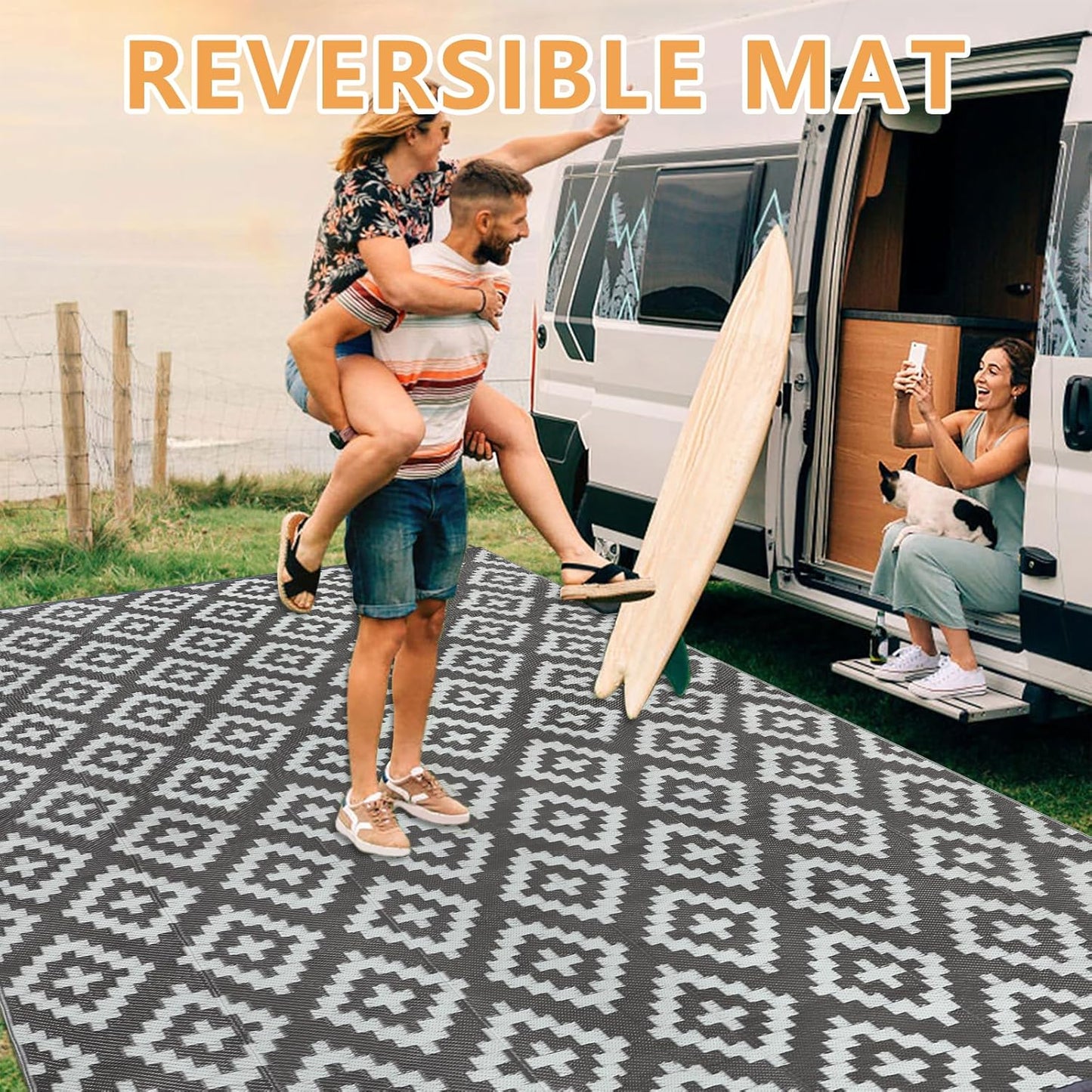 Buiten Vloerkleed - Buitenkleden - Buitentapijt - Opvouwbaar - UV-bestendig - Waterdicht - Buitenmatten - voor Buiten - Balkon - Strand - Picknick -Terras - Rechthoekig -  270 x 365 cm - Grijs