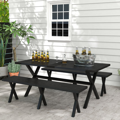 Picknicktafel – Bierbank – Tuinset – Tafel met Bankjes – Aluminium Tafelblad – Stalen Banken – Parasolgat – Weerbestendig – 180x80x73 cm – Zwart