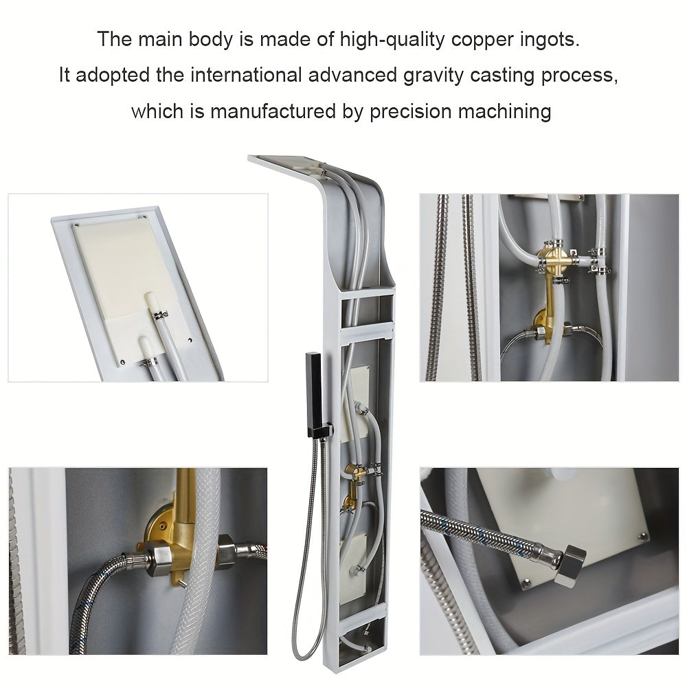 Doucheset – Douchepaneel – Douchekolom – Regendouche – Handdouche – 4-functies – Wit Metaal – 140 cm Hoog