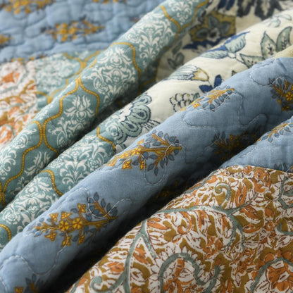 NEWLAKE Bedsprei Quilt Set met Echt gestikt Borduurwerk, Boheemse Bloemen Patroon, King Size