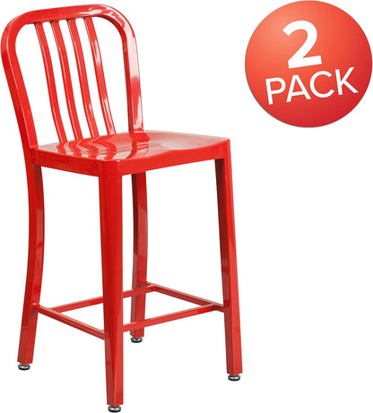 Flash Furniture Buitenstoel, Gegalvaniseerd Staal, Rood, 48.26 x 40.01 x 92.08 cm