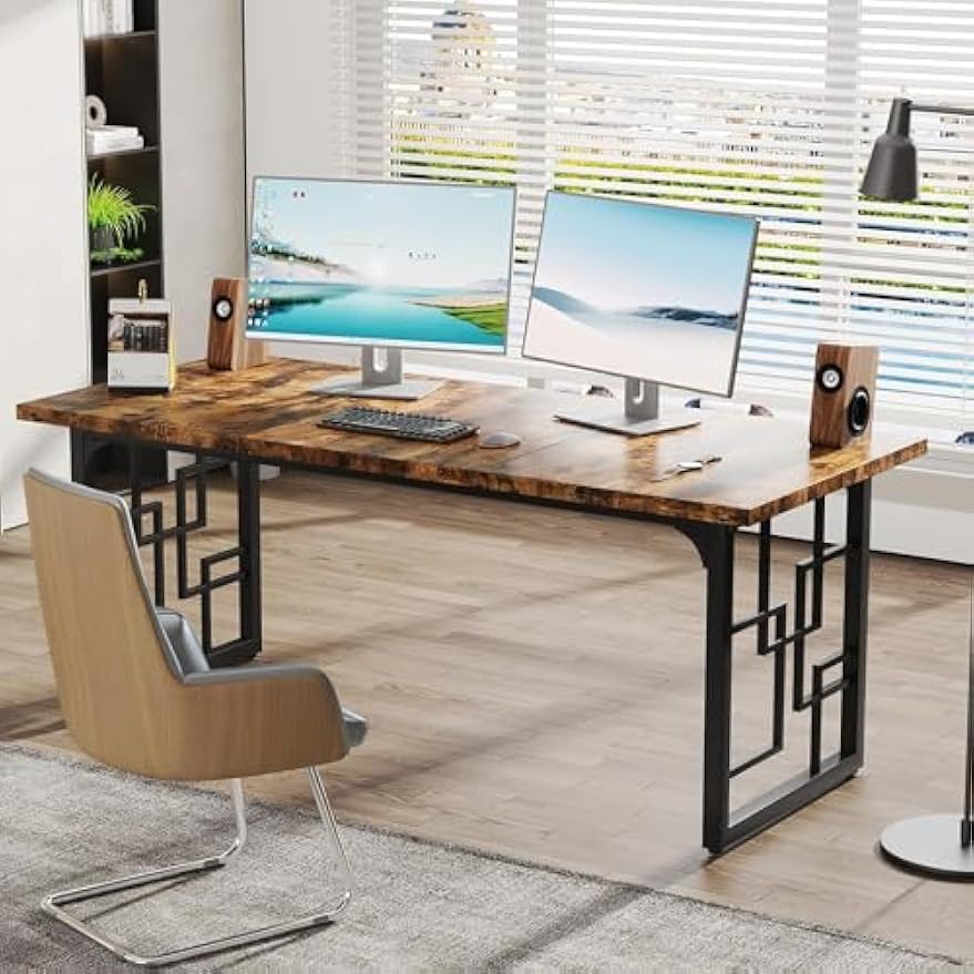 Vintage Bureau – Computerbureau – PC Tafel – Werktafel – Office Desk – Industrieel Design – Stevig Hout Met Zwarte Metalen Poten – 160 x 80 x 75 cm Rustiek Bruin
