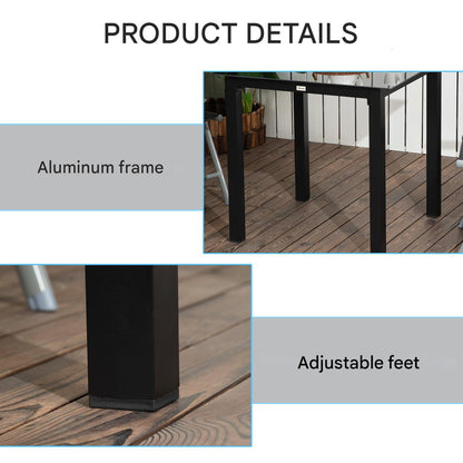 Vierkante Tuintafel – Tuinset – Balkontafel – Terrastafel – Eettafel – Aluminium Frame – Gehard Glas – 80x80x74 cm – Zwart