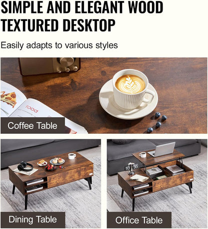 Koffietafel - Table - Coffe table - Living Room Table - Lift Top salontafel - tafel met extra opbergruimte - omklapbare salontafel voor de woonkamer - 39.4in - Bruin - 42.11lbs