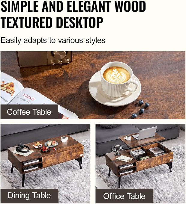 Koffietafel - Table - Coffe table - Living Room Table - Lift Top salontafel - tafel met extra opbergruimte - omklapbare salontafel voor de woonkamer - 39.4in - Bruin - 42.11lbs