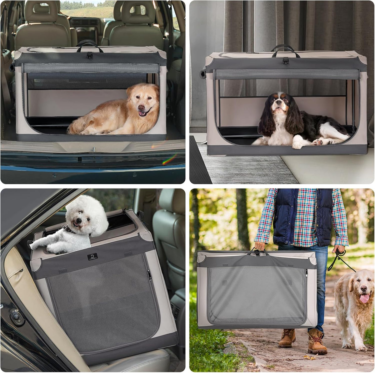Hondenreiskrat met afsluitbare ritssluiting en gepatenteerd schroefframe, opvouwbare huisdierenkisten voor grote honden, waterdichte bodem, wasbare hoes, ideaal voor buiten, SUV, auto, camping, thuis