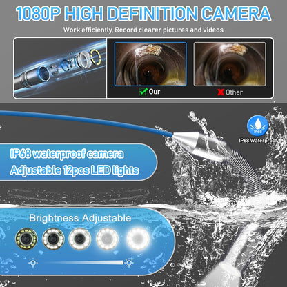 Sanyipace Inspectiecamera voor buizen 30 m, buisinspectiecamera met DVR, IP68, waterdicht, kleurenscherm van 9 inch met afstandsmeter, professionele videoinspectie