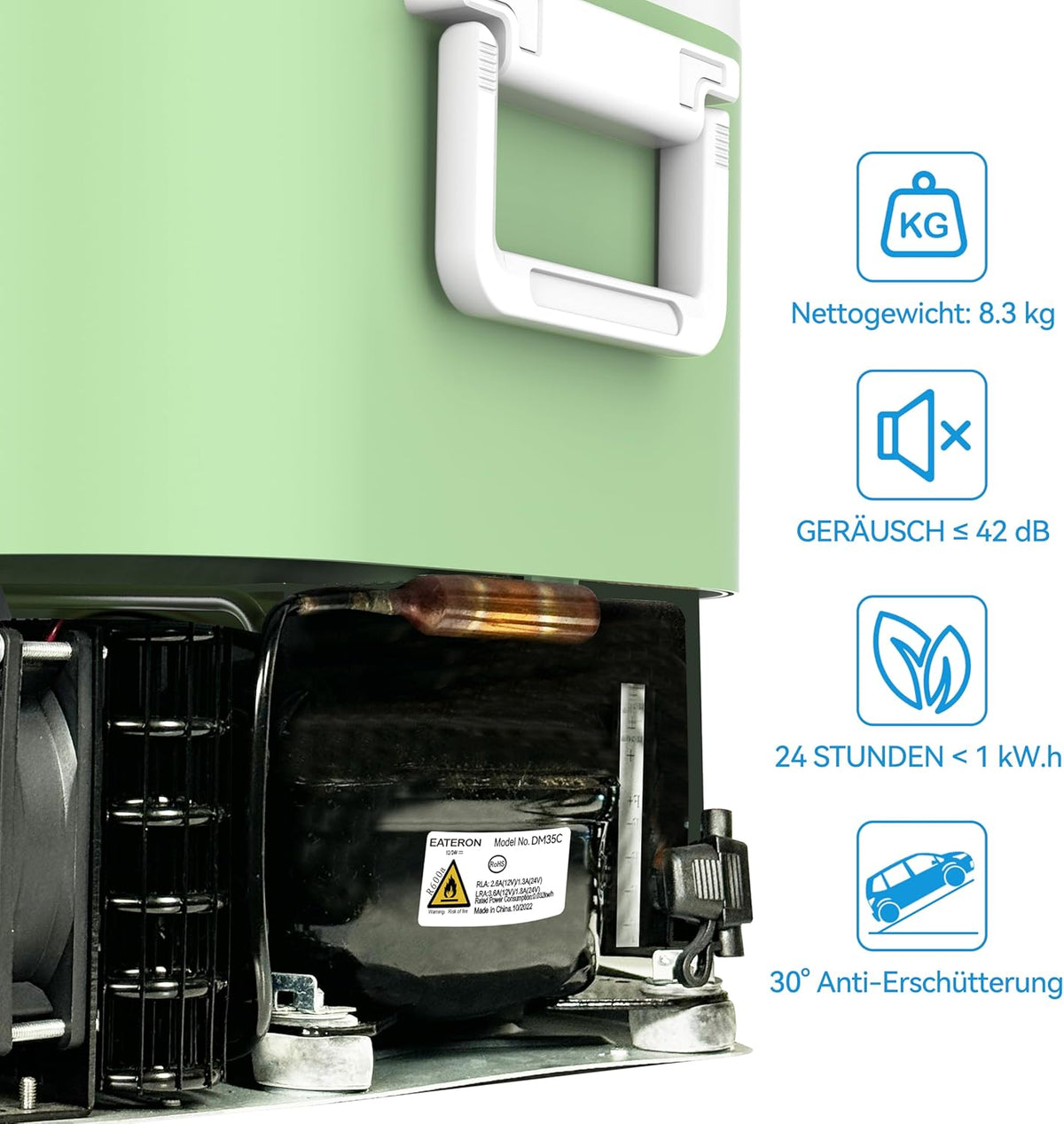 BINGI Compressor Koelbox, 12.8 Liter Draagbare Auto Koelkast, 12/24 V DC en 230 V AC, Mini-koelkast Voor Auto, Vrachtwagen, Camping, Camper en Thuis
