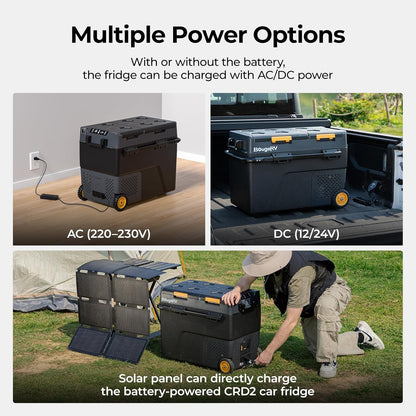 BougeRV CRD2 Compressorkoelbox, 57 liter, met vriesvak, dubbele deur, dubbele zones (verbeterde aluminium handgreep), autokoelbox met wielen, 12 V/24 V, 230 V, campingkoelkast, auto, elektrisch met